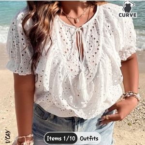SHEIN VCAY Plus Cold Shoulder Guipure Lace Blouse